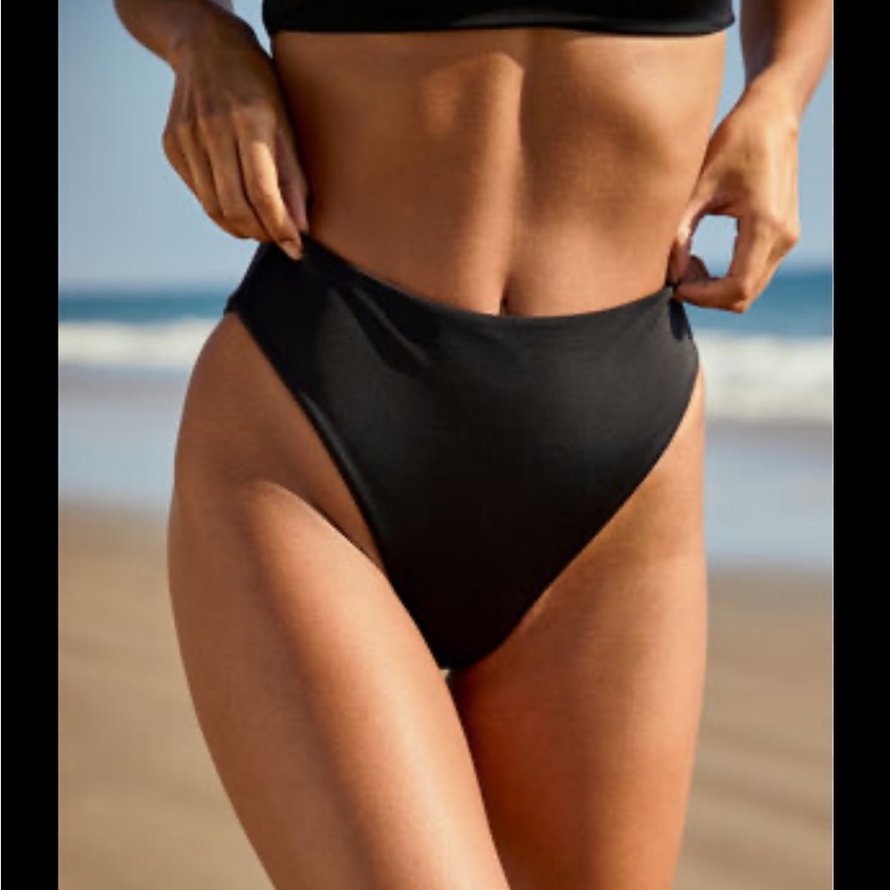 LA Hearts high waisted black swim bottom